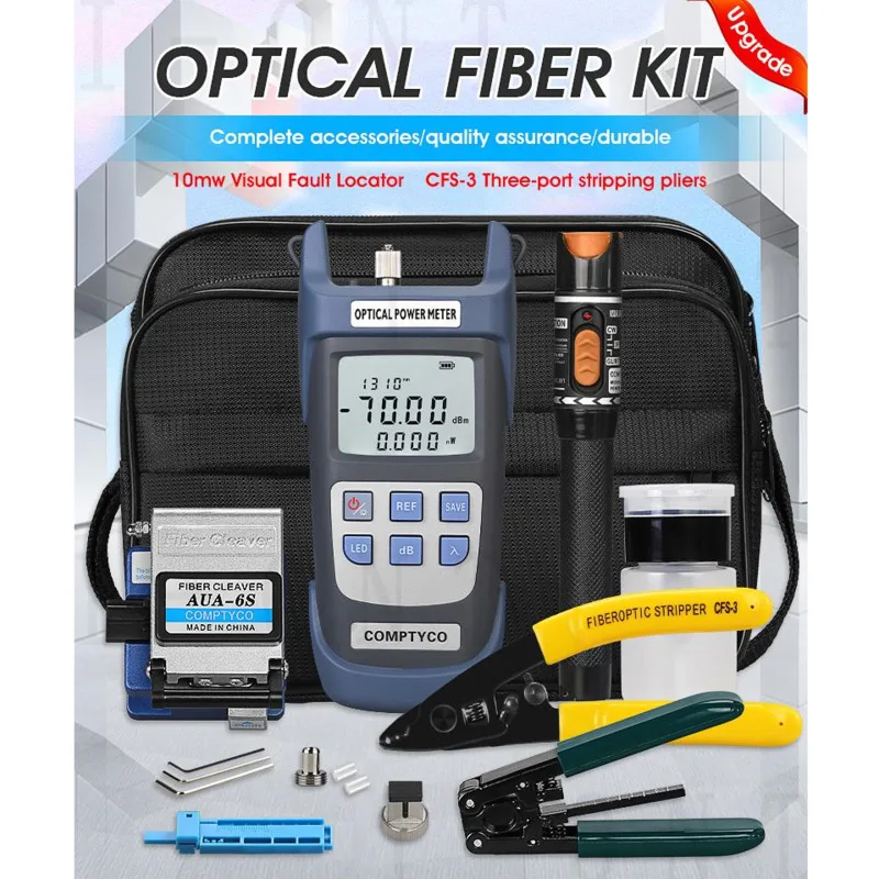 

19pcs/set FTTH Fiber Optic Tool Kit With Fiber Cleaver -70~+10dBm Optical Power Meter Visual Fault Locator 10mw