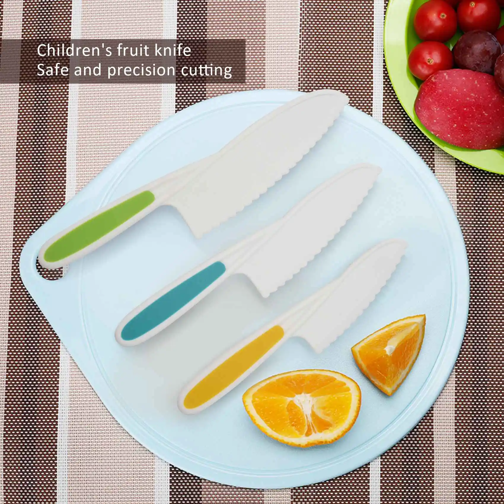 

Knives for Kids 3-Piece Nylon Kitchen Baking Knife Set,Children's Cooking Knives Firm Grip, Serrated Edges