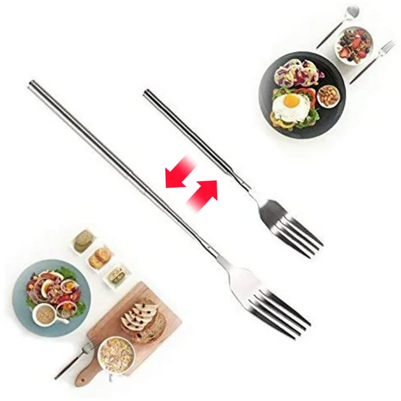 

Telescopic Fork Scalable Meat Vegetable Forks In Stainless Steel Household Supplies For Camping Barbecue Picnic Family Gathering