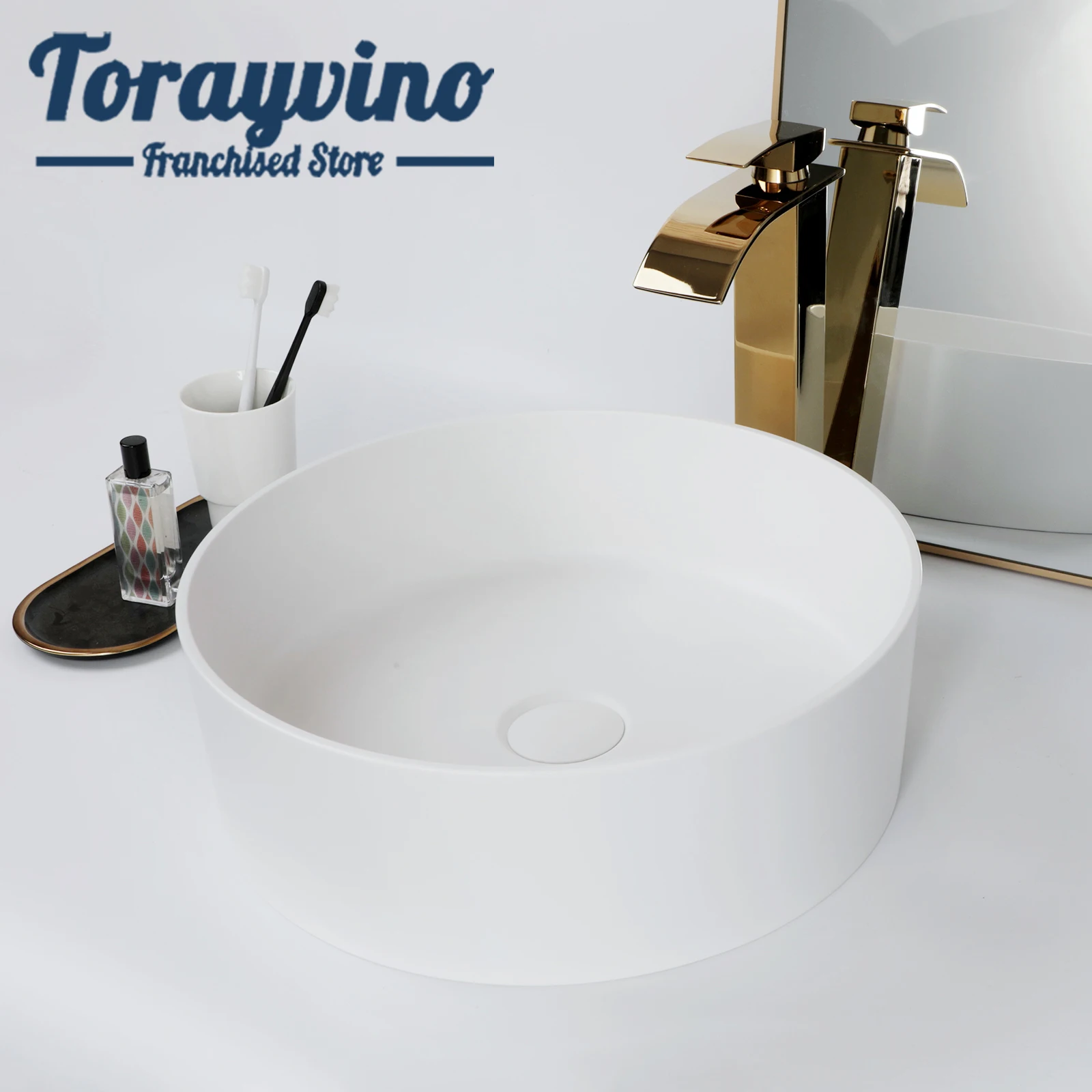 Раковина Torayvino с искусственным камнем, набор для раковины в ванной комнате с золотым смесителем и дренажным отверстием, смесители для горячей и холодной воды большой емкости
Раковина Torayvino с искусственным камнем, набор для раковины в ванной комнате с золотым смесителем и дренажным отверстием, смесители для горячей и холодной воды большой емкости