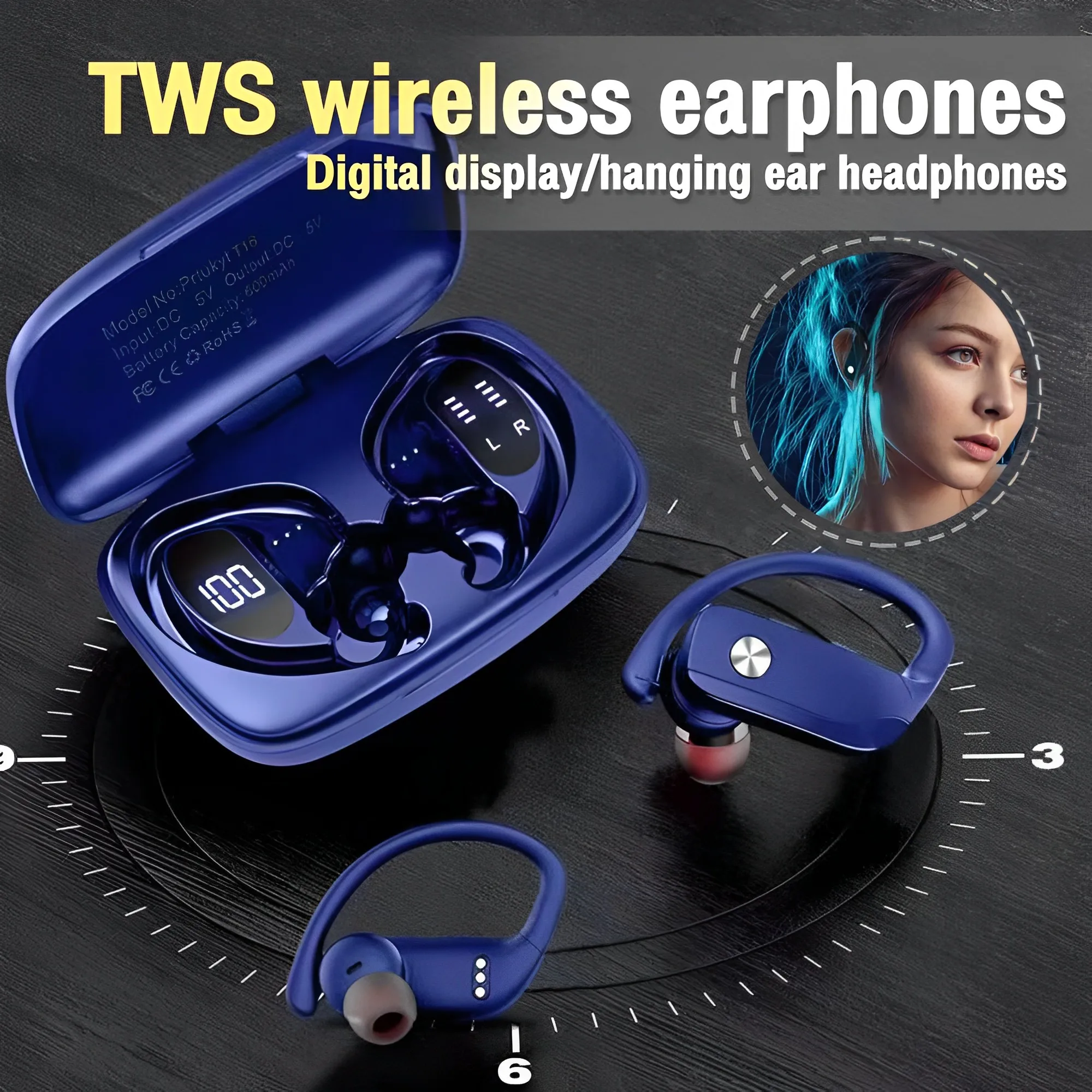 

TWS Bluetooth Headphones Wireless Earphones Active Noise Cancelling Earbuds IPX5 Waterproof LED Display Sports Headsets