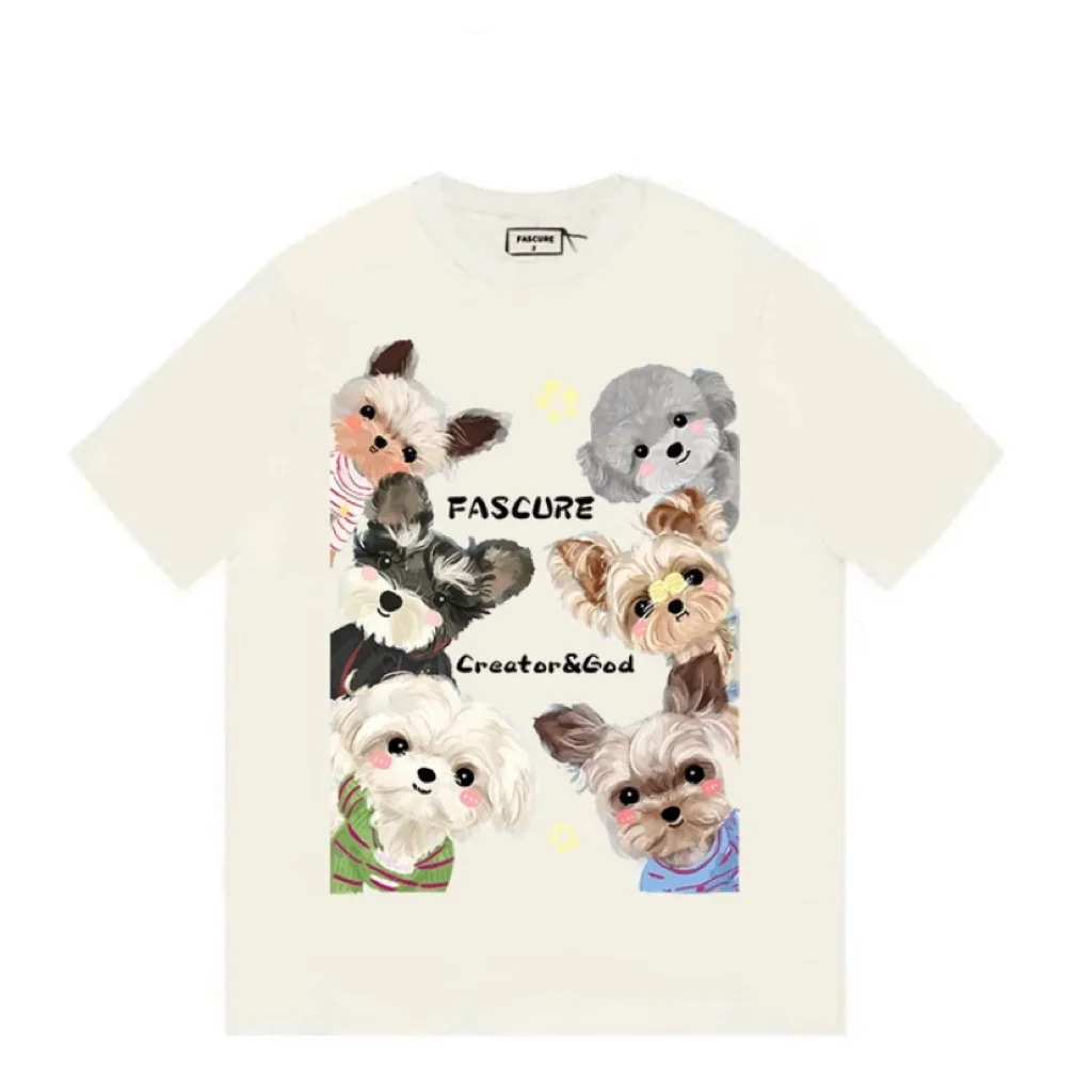 

100% pure cotton dog collection American heavyweight T-shirt 2024 summer printed short-sleeved loose sweet couple trend y2k emo