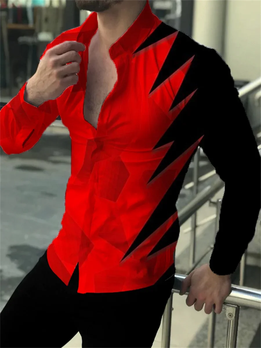 

Модная мужская рубашка с лацканами, костюм с длинным рукавом, праздничный красный повседневный уличный Топ, мягкий удобный дышащий, новинка 2023