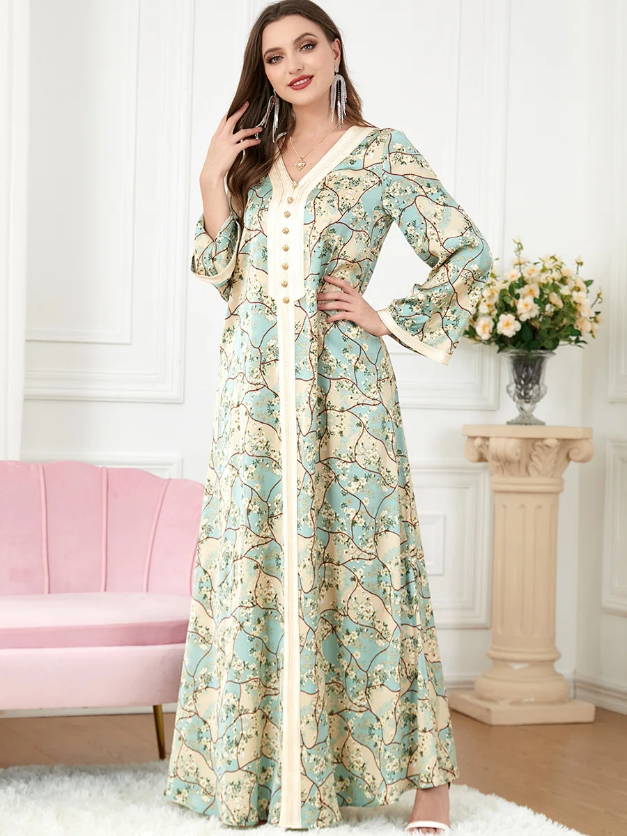 Floral Abaya For Women Printed Satin Ramadan Muslim Long Dresses Moroccan Kaftan Gulf Jalabiya Islam Dubai Turkish Modest Dress
Floral Abaya For Women Printed Satin Ramadan Muslim Long Dresses Moroccan Kaftan Gulf Jalabiya Islam Dubai Turkish Modest Dress