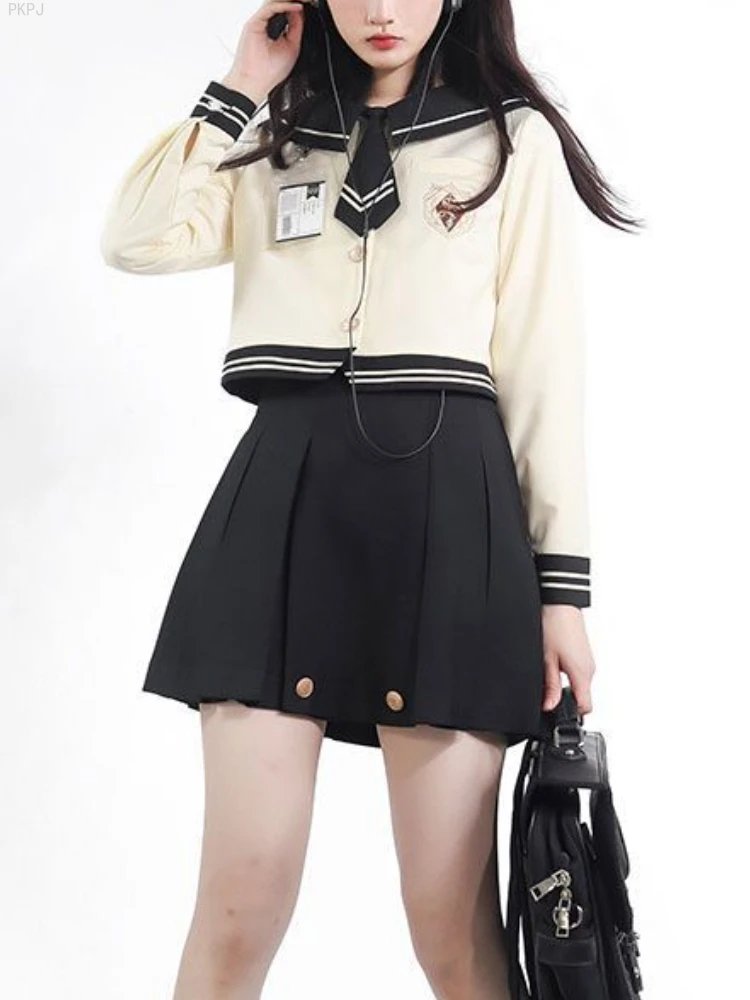 

Apricot Japanese Kawaii Lolita Skirt Set Women Korean College Style Skirt Suit Female Long Sleeve Blouse + Party Mini Skirt 2024