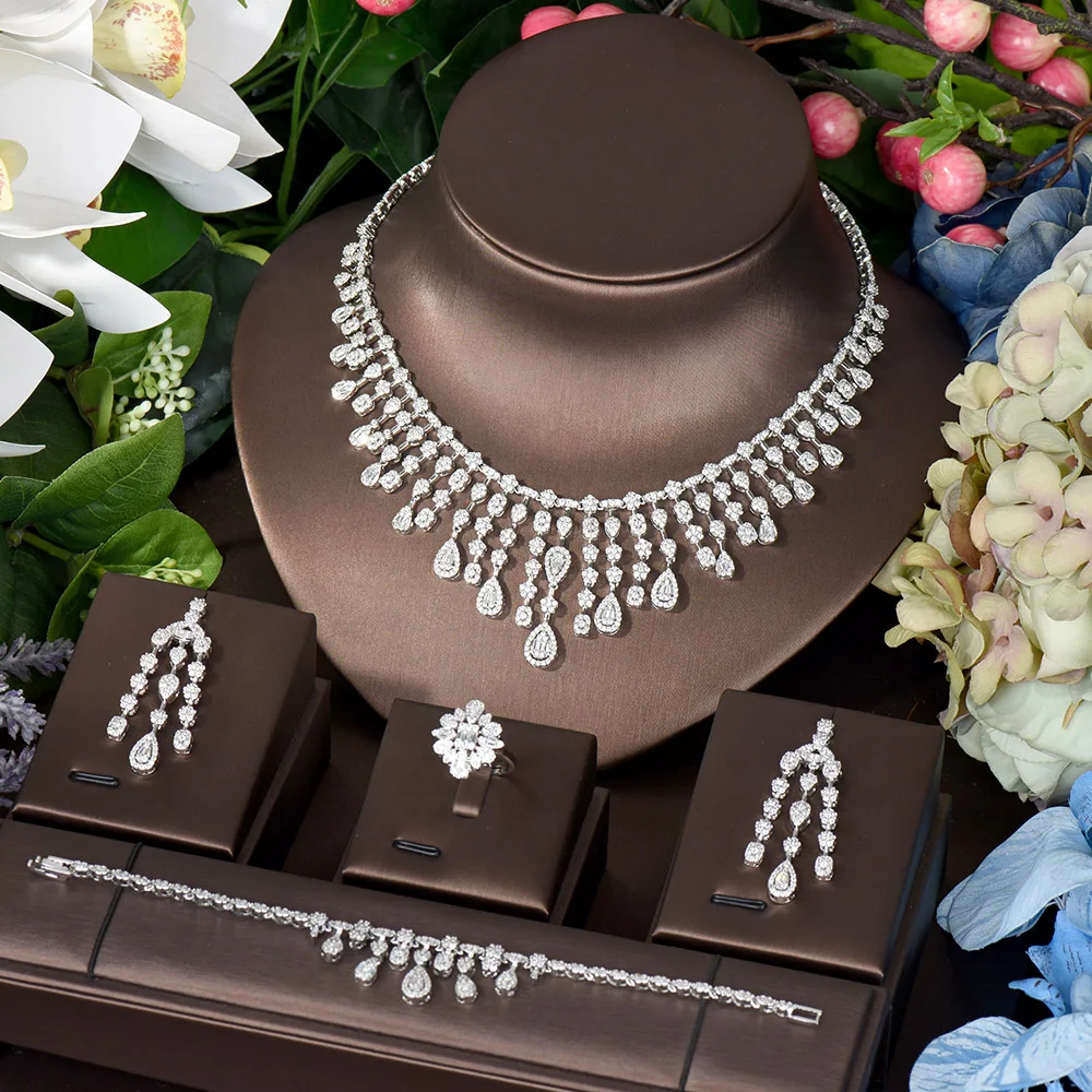 HIBRIDE Exclusive White Water Drop Necklace Earring Set For Women Wedding Naija Bridal Cubic Zircon Dubai High Jewelry Set N-108
HIBRIDE Exclusive White Water Drop Necklace Earring Set For Women Wedding Naija Bridal Cubic Zircon Dubai High Jewelry Set N-108