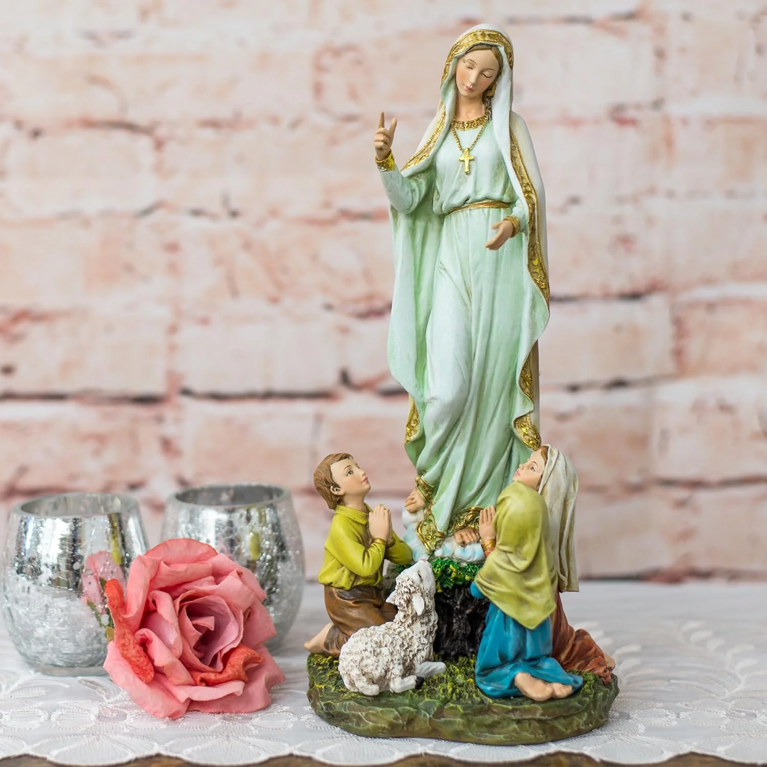 

29.5cmH Catholic Statue Our Lady Of Fatima Statue Virgin Mary Figure For Home Tabletop Catholic Home Decor Statue Resin Figurine