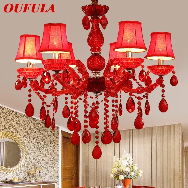 

OUFULA European Style Crystal Pendent Lamp Red Candle Lamp Luxurious Living Room Restaurant Bedroom Villaex Building Chandelier