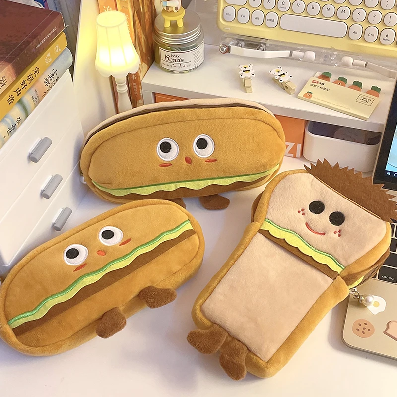 

Hamburger Bread Toast Pencil Case Plush Pen Pouch Cosmetic Bag Large Capacity Pencil Bag School Supplies Stationery Storage Bag