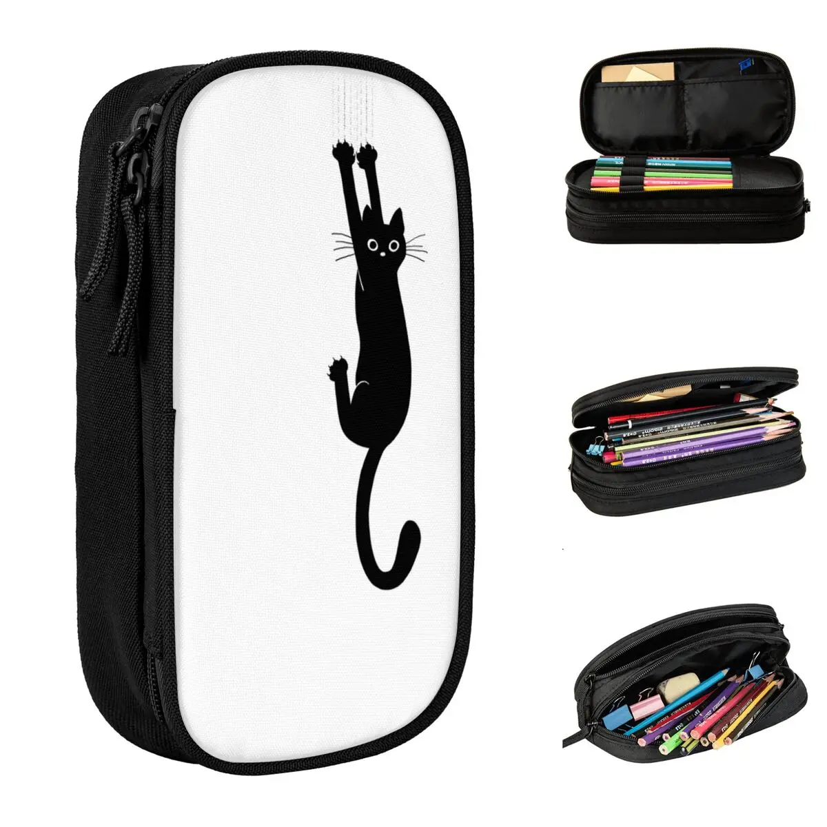 

Funny Black Cats Pencil Cases Animal Cat Lover Pen Box Bags Student Large Storage Students School Gifts Pencilcases