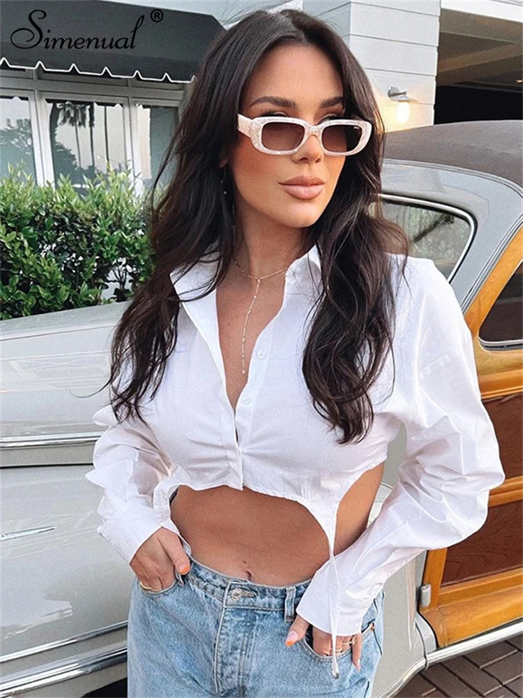 Simenual White Casual Irregular Hem Long Sleeve Crop Tops Women Lapel Collar Button Cardigan Shirts Y2K Style Cute Blouse Outfit
Simenual White Casual Irregular Hem Long Sleeve Crop Tops Women Lapel Collar Button Cardigan Shirts Y2K Style Cute Blouse Outfit