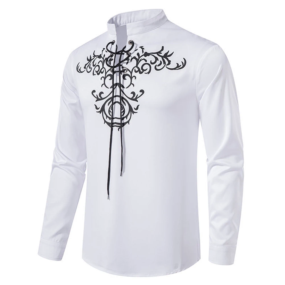 Men's Renaissance Long Sleeve Shirt Retro Medieval Stand Collar Blouse Loose Fit Tops White/Black/Wine Red/Navy Blue
Men's Renaissance Long Sleeve Shirt Retro Medieval Stand Collar Blouse Loose Fit Tops White/Black/Wine Red/Navy Blue