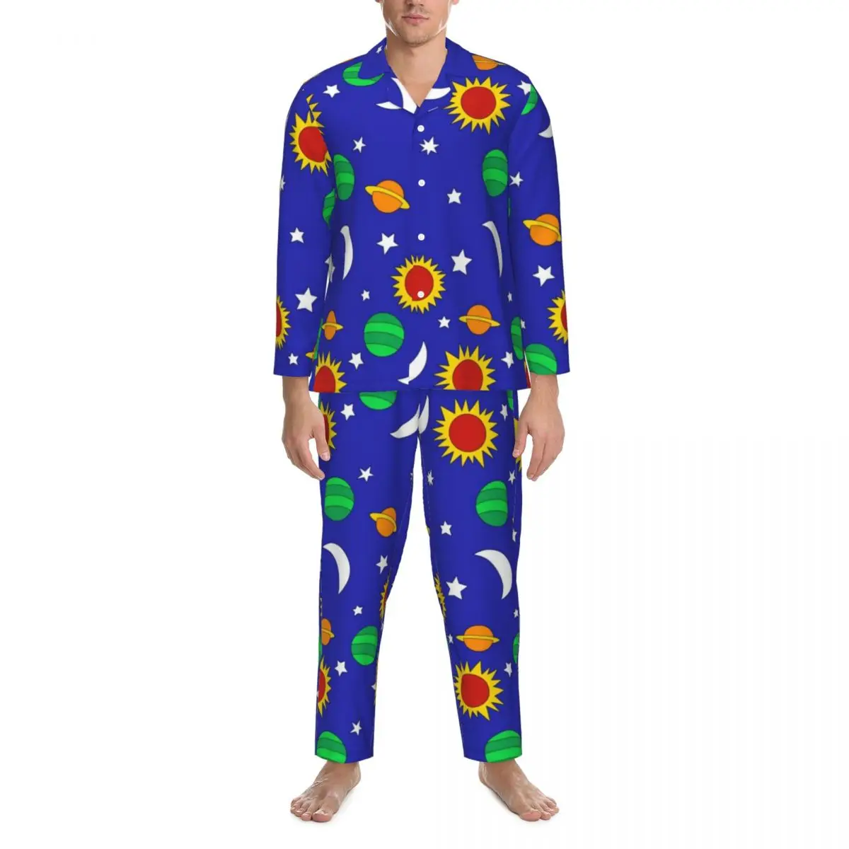 

Gothic Celestial Pajama Sets Lost in Space Comfortable Sleepwear Men Long Sleeve Casual Loose Bedroom Two Piece Home Suit