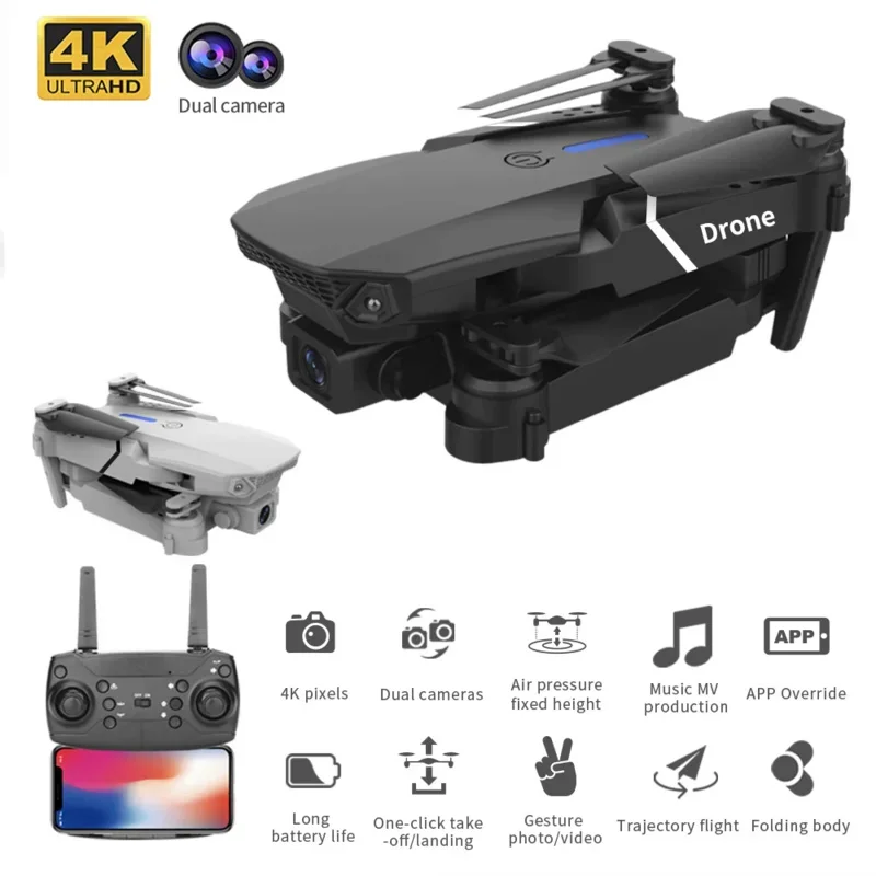 

New E88 With Wide Angle HD 2.4G WIFI FPV Drone 4K Professional Camera Height Hold RC Foldable Quadcopter Dron Gift Toy