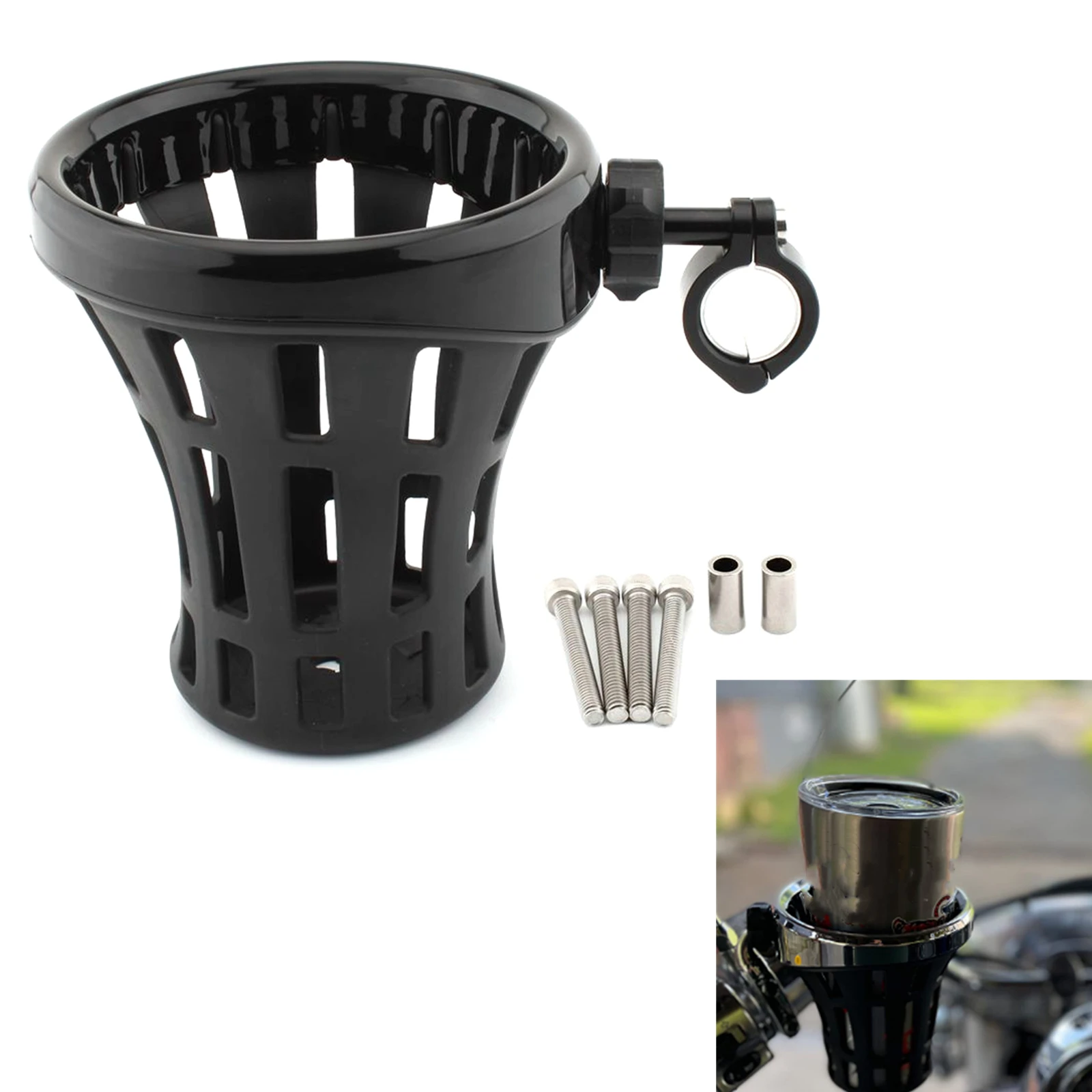 

Fits For 22mm-25mm Modified Fixed Motorcycle Handlebars Drink Water Cup Holder W/ Mesh Basket Mount