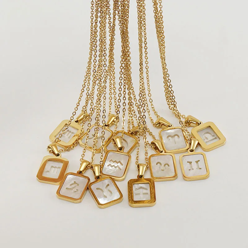 New Stainless Steel Plated 18k Gold Square Necklaces For Men Women Fashion 12constellation Jewelry Hip Hop Party Punk Gifts
New Stainless Steel Plated 18k Gold Square Necklaces For Men Women Fashion 12constellation Jewelry Hip Hop Party Punk Gifts