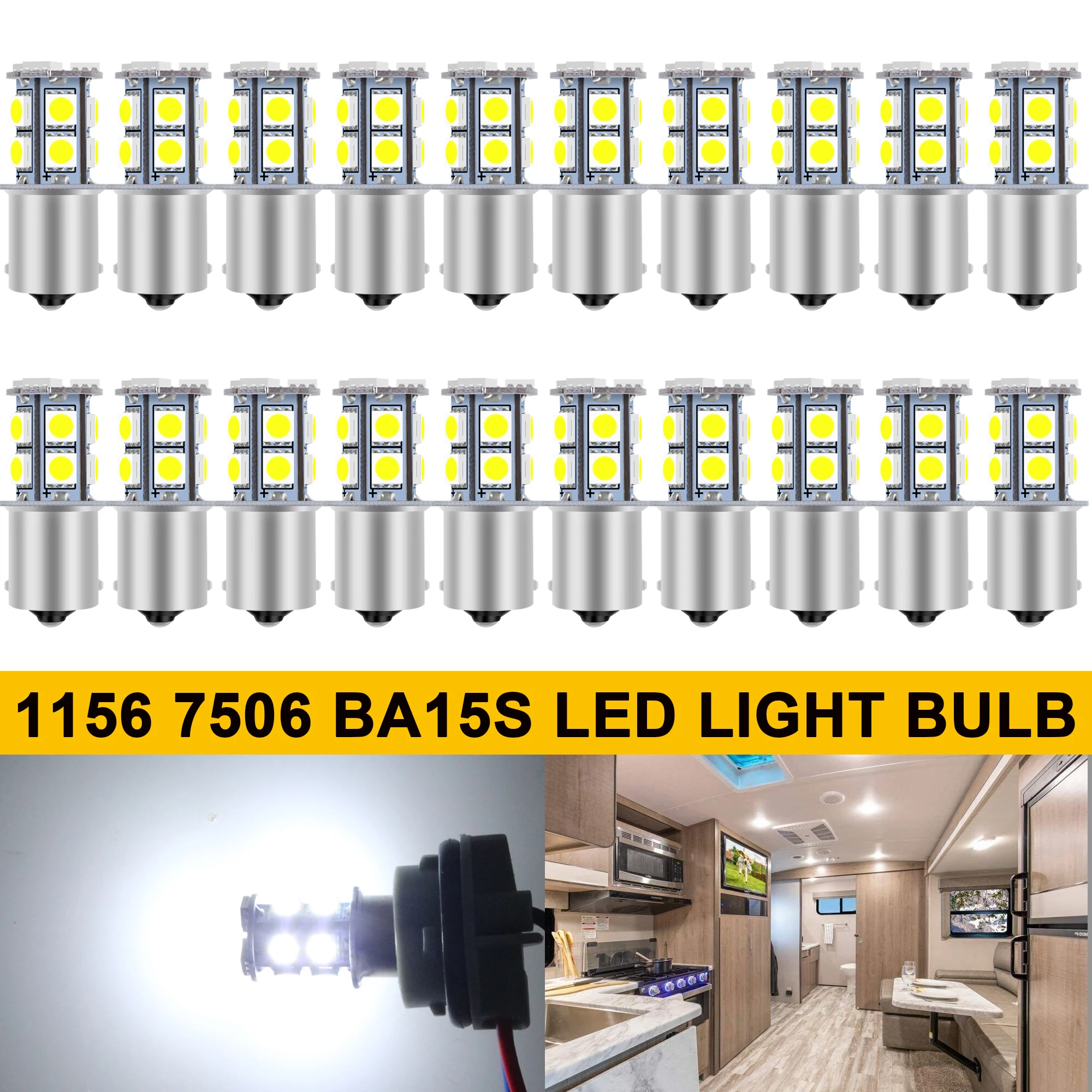 

Winetis 20X 1156 1141 1003 7506 BA15S LED Bulbs Xenon White Super Bright SMD for RV Camper Trailer Boat Trunk Interior Lights