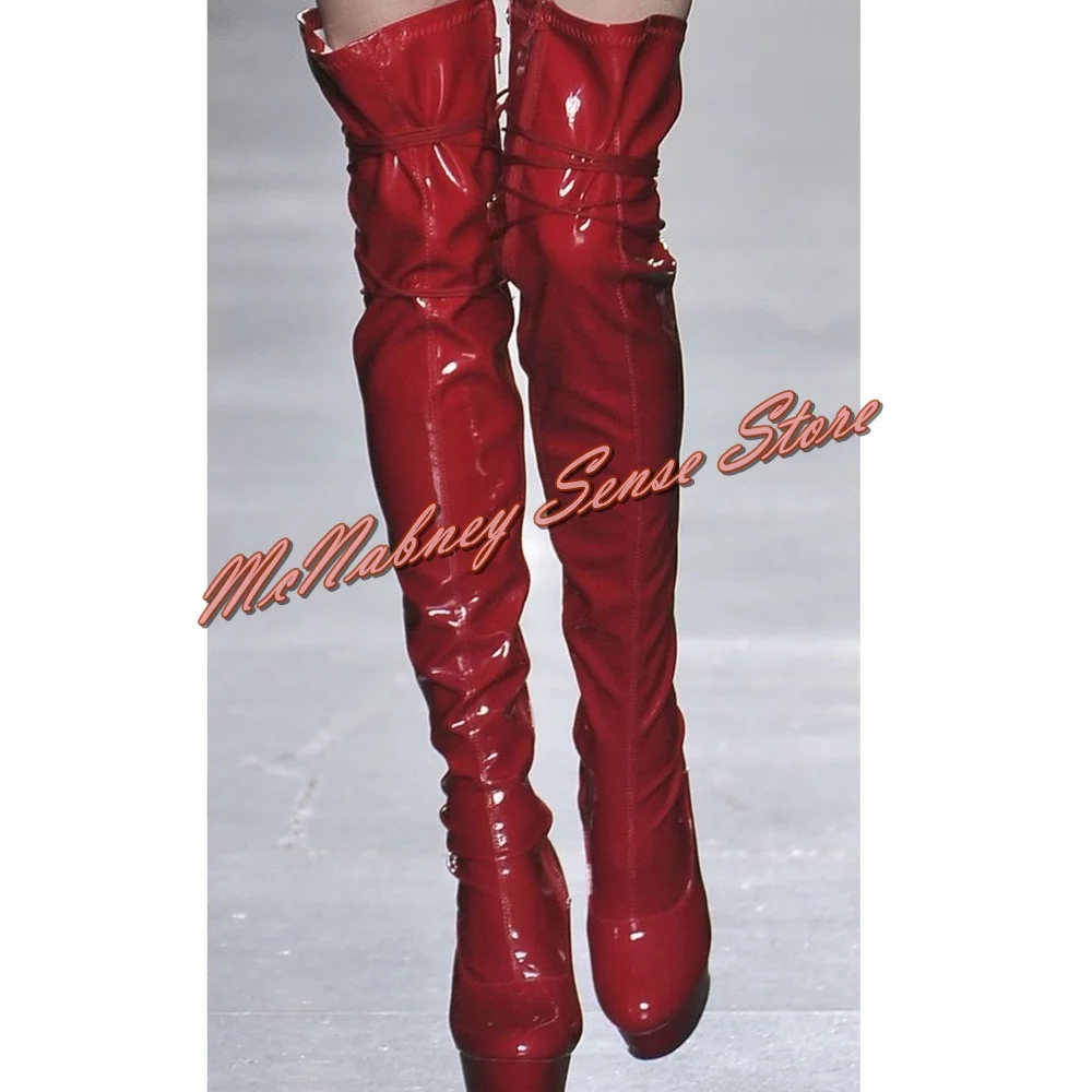 Back Straps Tied Platform Boots Round Toe Solid Patent Leather Sexy Shoes Over The Knee Lace Up Red Boots Stiletto Heels Banquet
Back Straps Tied Platform Boots Round Toe Solid Patent Leather Sexy Shoes Over The Knee Lace Up Red Boots Stiletto Heels Banquet