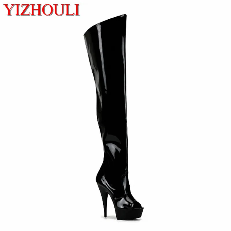 

15cm high-heeled shoes cutout over-the-knee women's boots back strap open toe sandals 6 inch heels thigh high dance shoes