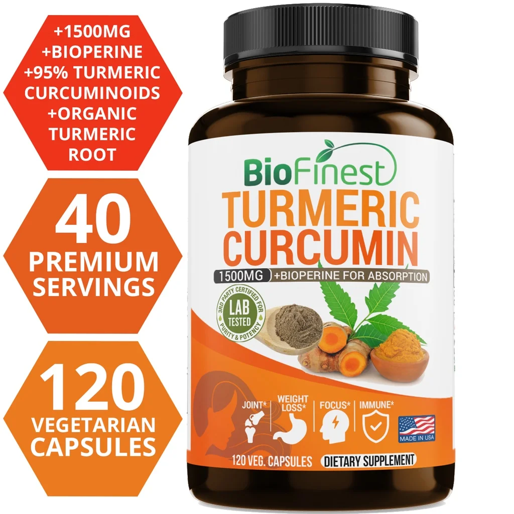 Biofinest Curcumin 1500 Mg 95% Curcumin - Fast Absorption Black Pepper Joint Heart Immune Supplement (120 Capsules) Biofinest Curcumin 1500 Mg 95% Curcumin - Fast Absorption Black Pepper Joint Heart Immune Supplement (120 Capsules)