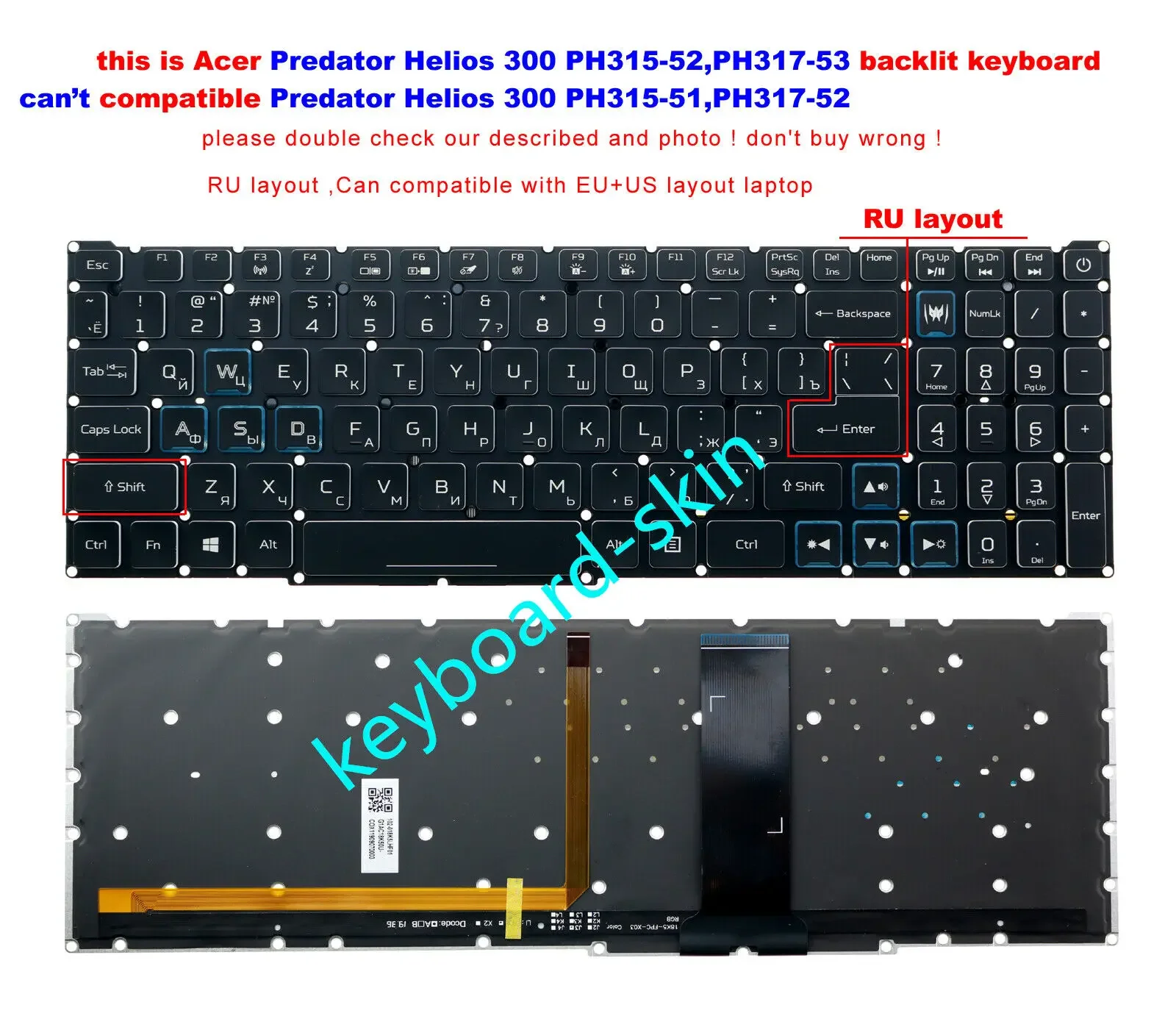 Клавиатура для ноутбука Acer Predator, 300, PH315-52, PH317-53, PH317-53-795U, Русская раскладка, цветная подсветка
Клавиатура для ноутбука Acer Predator, 300, PH315-52, PH317-53, PH317-53-795U, Русская раскладка, цветная подсветка