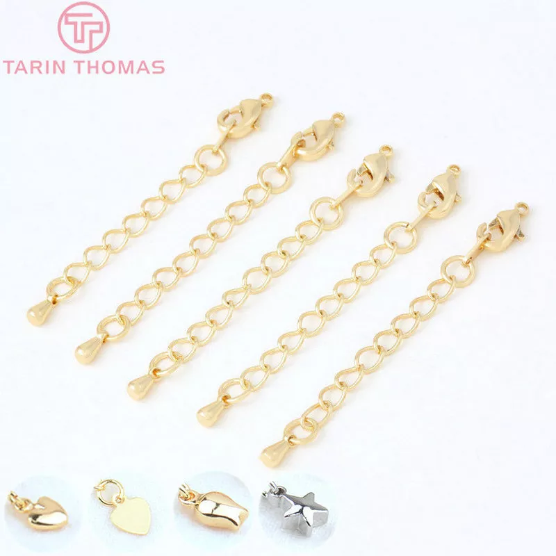 

(3560)6PCS Full Length 70MM 24K Gold Color Plated Brass Extender Chain with Lobster Clasps High Quality Jewelry Accessories
