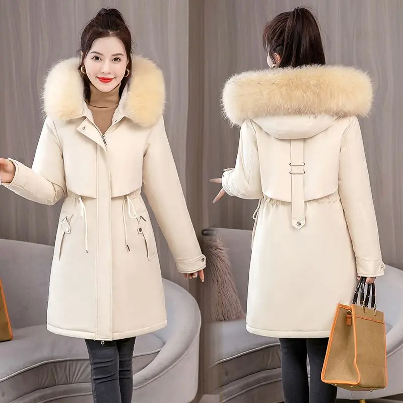 

2023 New Women Down Cotton Coat Winter Jacket Female Large Size Parkas Medium Style Outwear Intensification Overcoat