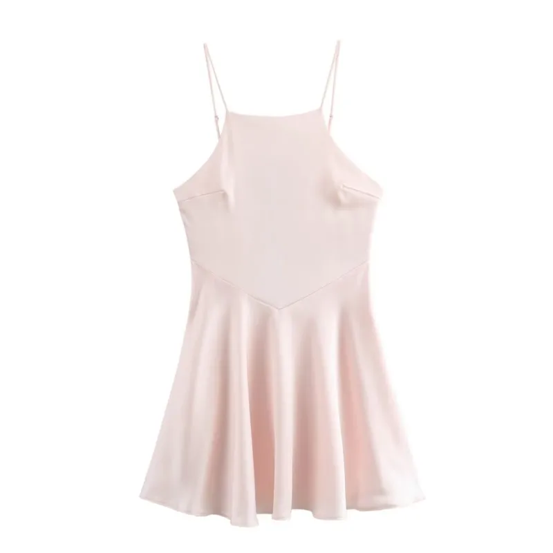 Short Satin Short Dress Women Summer Backless Adjustable Thin Straps Flared Hem Casual Young Sweet Style Slim Mini Dresses
Short Satin Short Dress Women Summer Backless Adjustable Thin Straps Flared Hem Casual Young Sweet Style Slim Mini Dresses