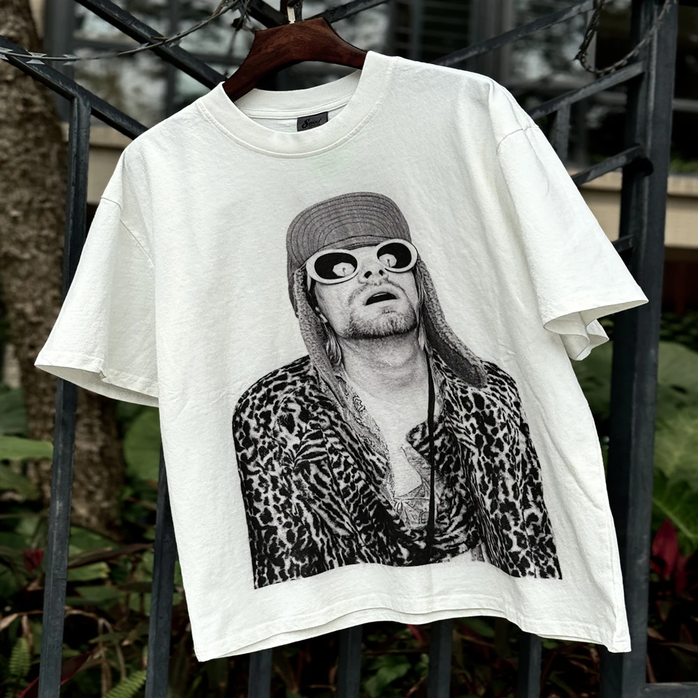 

Уличная одежда Kanye666, трендовая винтажная одежда Курта Кобейна с графическим принтом, хлопковые Свободные повседневные футболки большого размера, футболки для мужчин