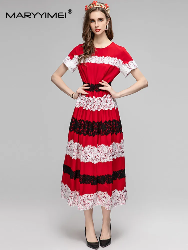 MARYYIMEI Short Sleeved Waist Up dress Spring Summer Lace Patchwork Fashion Women's Holiday Long Dresses
MARYYIMEI Short Sleeved Waist Up dress Spring Summer Lace Patchwork Fashion Women's Holiday Long Dresses