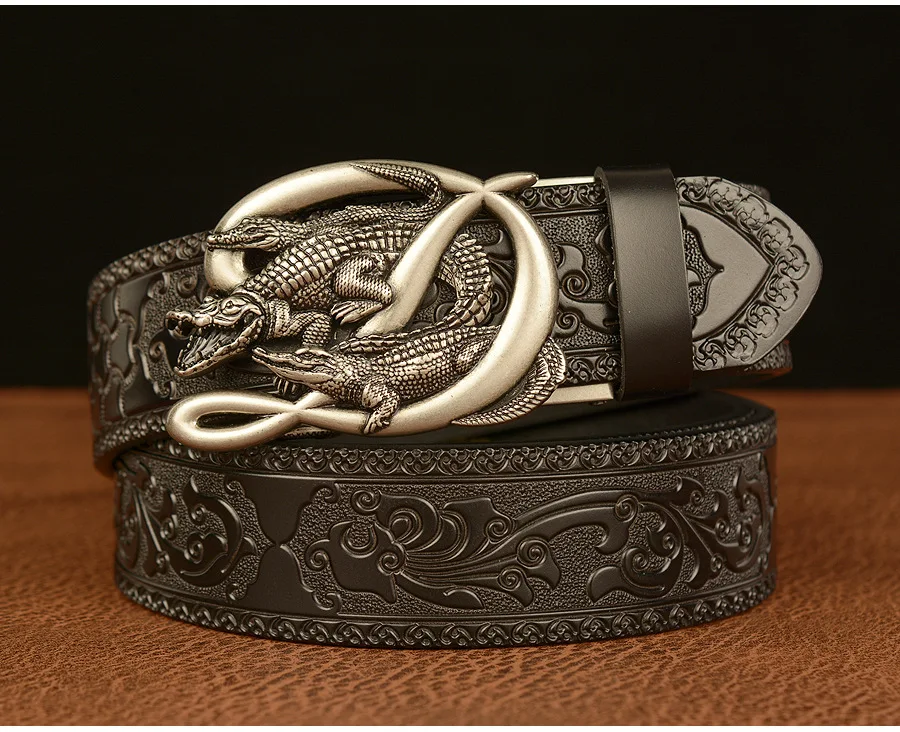 SupSindy Men Genuine Leather Belt Luxury Gold Crocodile Metal Automatic Buckle Cowhide Belts for Men Jeans Waistband Male Strap SupSindy Men Genuine Leather Belt Luxury Gold Crocodile Metal Automatic Buckle Cowhide Belts for Men Jeans Waistband Male Strap