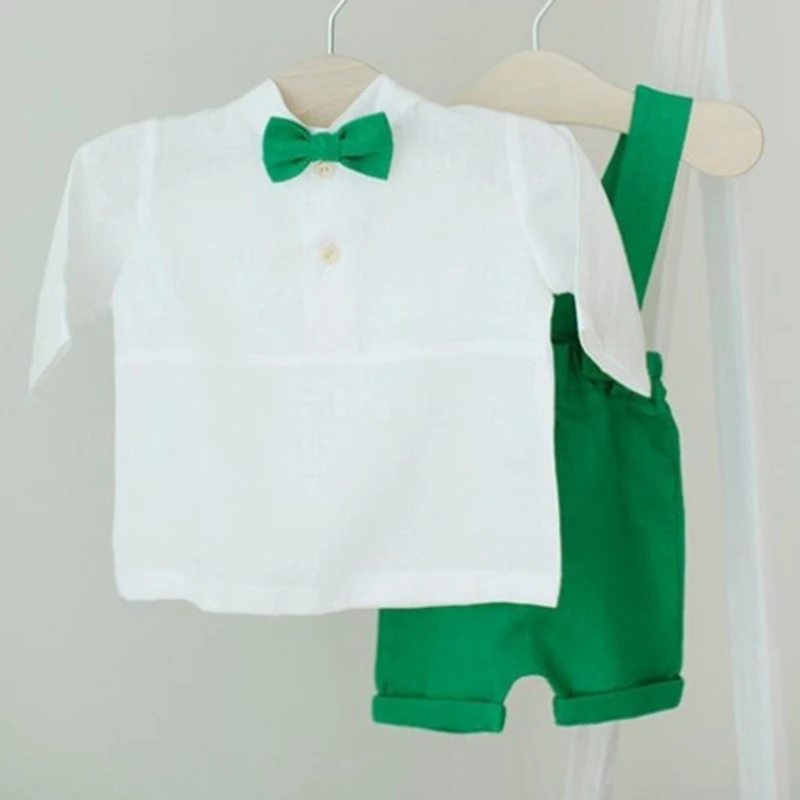 

Baby Boy Gentleman Set Short Sleeve Button T-Shirt with Suspender Shorts and Waistcoat Outfits