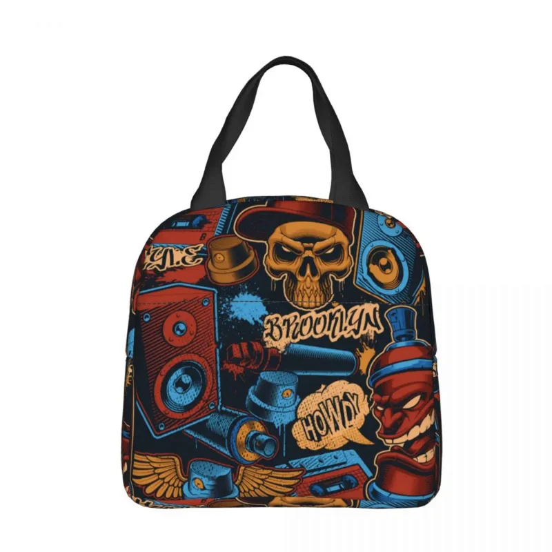 

Graffiti Theme Design Oxford Cloth Portable Bags Graffiti Art Pattern School Trip Lunch Hiking Debris Cooler Food Handbags