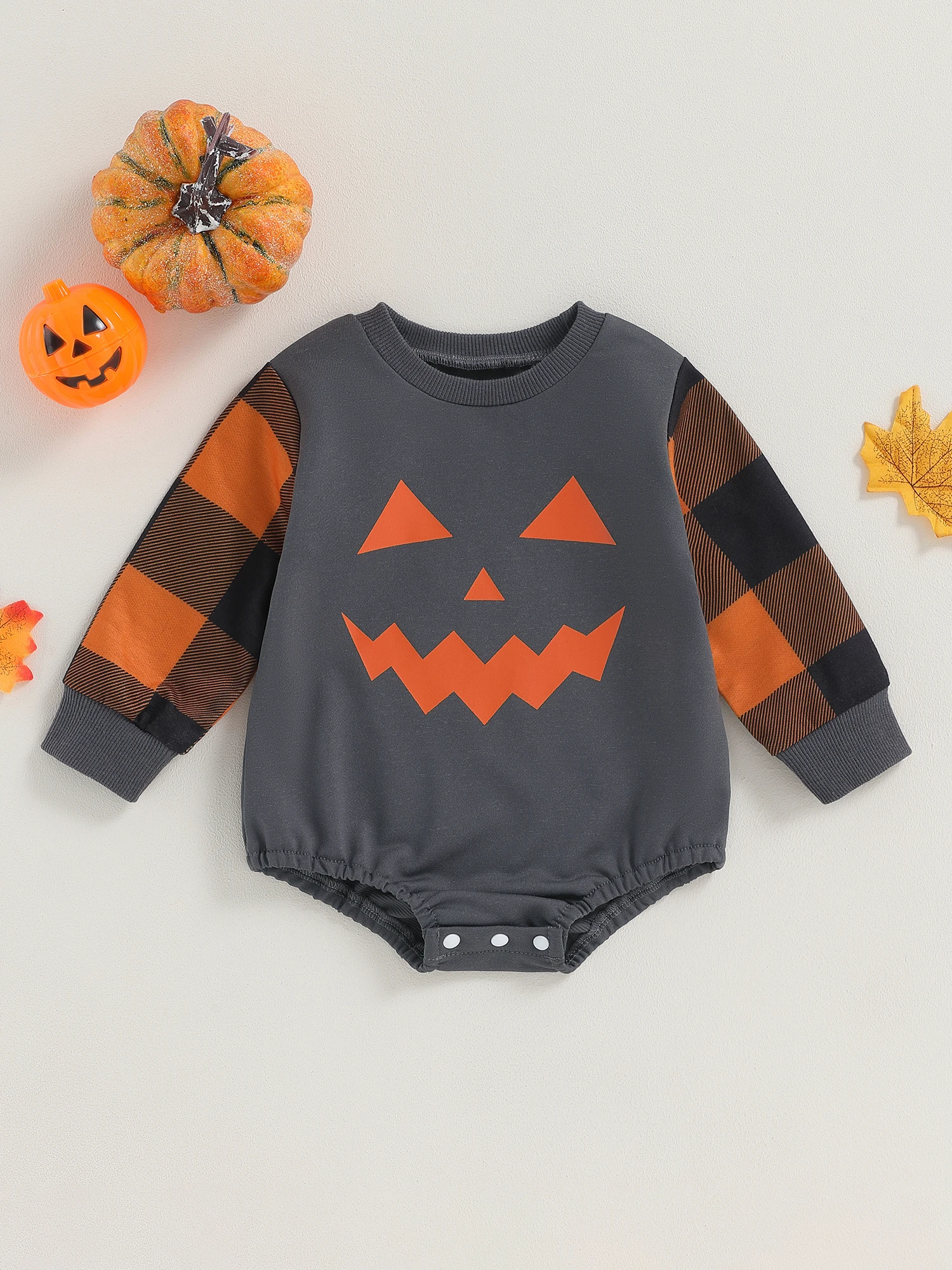Baby Boy Girl Halloween Costume Plaid Long Sleeve Round Neck Pumpkin Face Print Jumpsuit Infant Outfit
Baby Boy Girl Halloween Costume Plaid Long Sleeve Round Neck Pumpkin Face Print Jumpsuit Infant Outfit