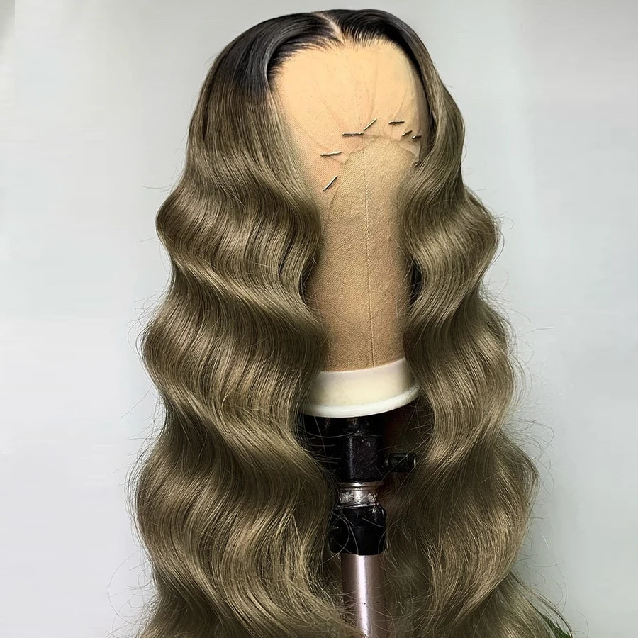 

26 inch Long Ombre Ash Blonde Wave European Virgin HumanHair Jewish Wig 13x6Lace Front Kosher Sheitel Wig For Women BabyHair