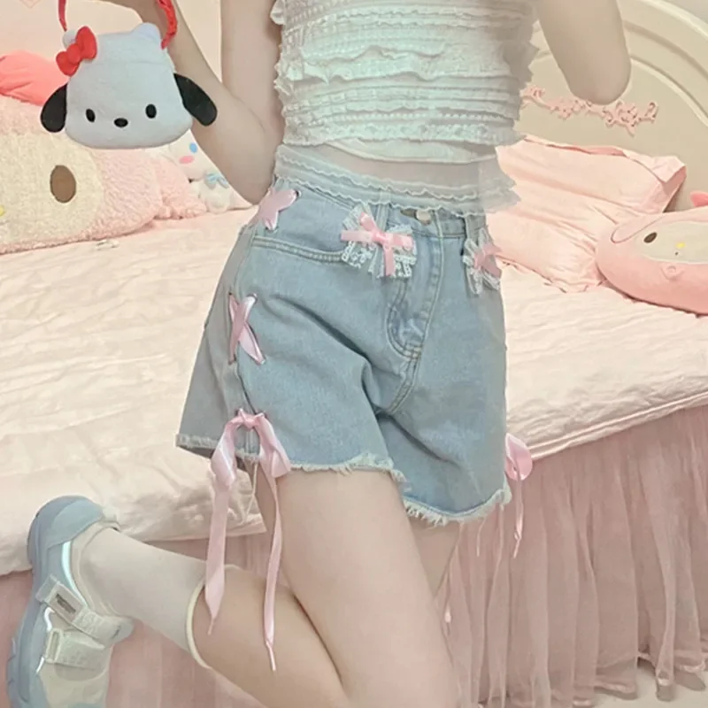 Summer Sweet Lolita Short Pants Girls Kawaii High Waist Casual Bow Denim Shorts Women Korean Style Pink Lace Bandage Jeans 2023
Summer Sweet Lolita Short Pants Girls Kawaii High Waist Casual Bow Denim Shorts Women Korean Style Pink Lace Bandage Jeans 2023