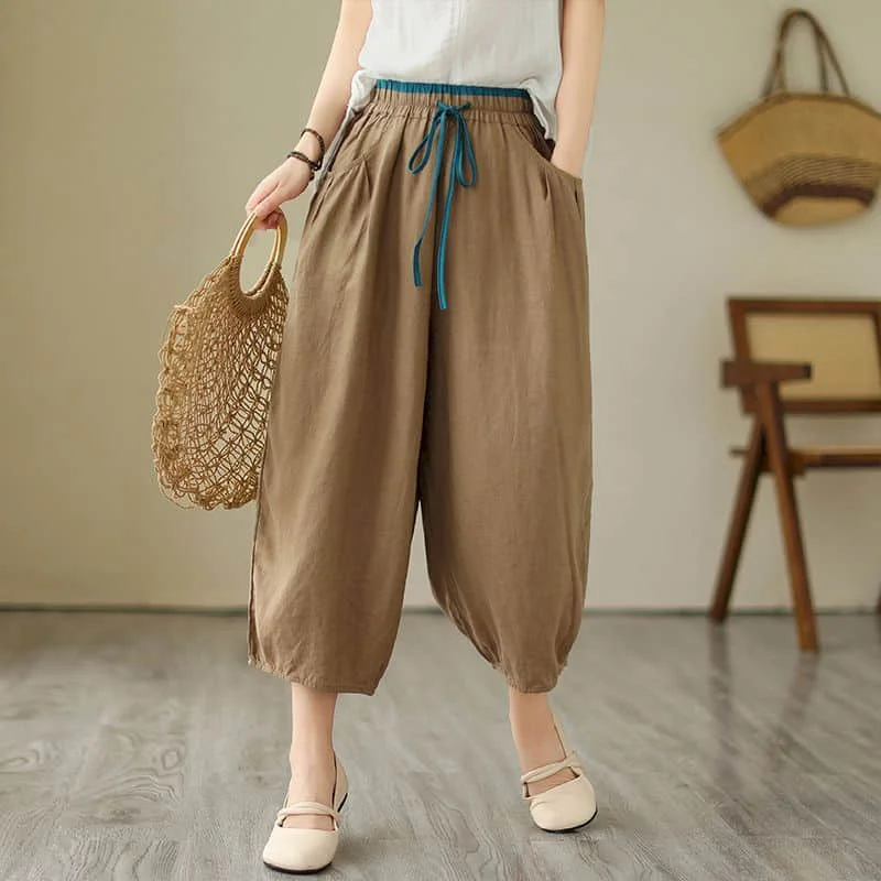 

Solid Pants for Women Loose Baggy Pants Vintage Clothes Summer Thin Korean Style Elastic Waist Cropped Trousers Lantern Pants
