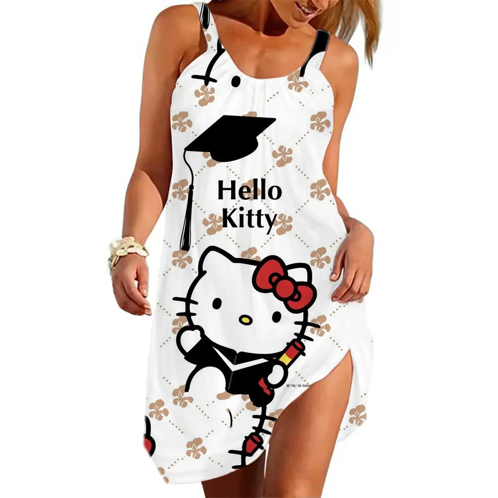 Summer New Korean Fashion Women Hello Kitty Print O-Neck Loose Casual Sleeveless Dress Women's Casual A-line Long Dress
Summer New Korean Fashion Women Hello Kitty Print O-Neck Loose Casual Sleeveless Dress Women's Casual A-line Long Dress