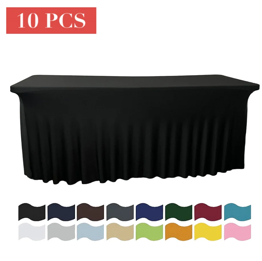 

10PCS Spandex Tablecloth Rectangle Decor White Black Table Covers Hotel Wedding Party Event Stretch Table Cloths Lycra 6FT/8FT