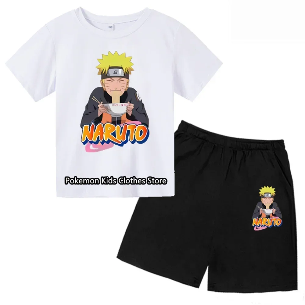 

2024 Pirate King Big Ear Dog NARUTO T-Shirt Boys Girls Teenager Summer Short Sleeve Tops Children Casual Tops Tee Shirt set