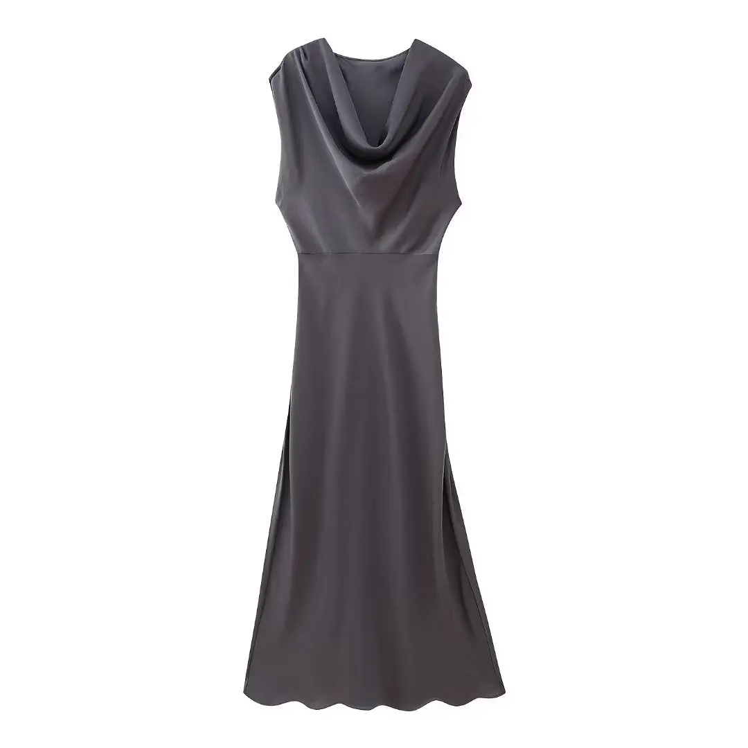 Women New Chic Fashion Pleated neckline design Slim Silk texture Midi Dress Vintage Sleeveless Zipper Female Dresses robe Mujer
Women New Chic Fashion Pleated neckline design Slim Silk texture Midi Dress Vintage Sleeveless Zipper Female Dresses robe Mujer