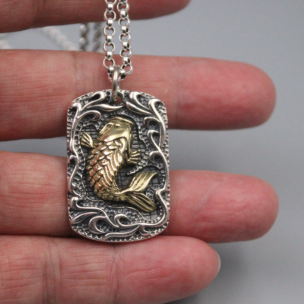 Real 925 Silver Pendant For Men Gold-Color Fish Square Plate Silver Pendant 40*23mmSilver Pendant with Rolo Silver Chain 22inchL
Real 925 Silver Pendant For Men Gold-Color Fish Square Plate Silver Pendant 40*23mmSilver Pendant with Rolo Silver Chain 22inchL