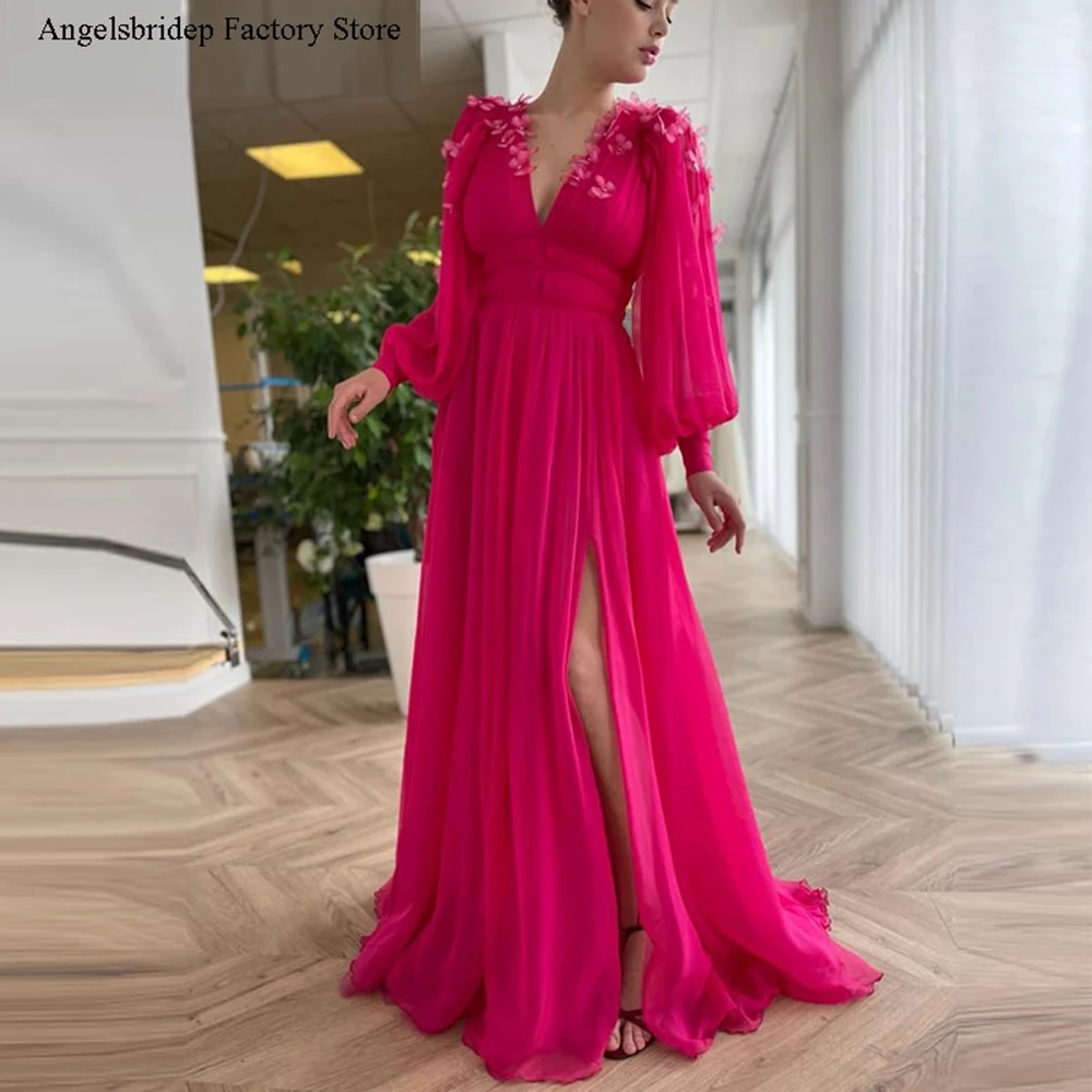 Angelsbridep Hot Pink Long Sleeves Prom Dresses With 3 D Butterfly Flowers Sexy V Neck High Slit A Line Evening Gowns Custom
Angelsbridep Hot Pink Long Sleeves Prom Dresses With 3 D Butterfly Flowers Sexy V Neck High Slit A Line Evening Gowns Custom