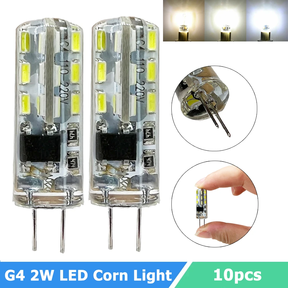 

10pcs G4 Mini Silicone Lamp 2W AD/DC12V AC220V Led Bulbs 2700K-6000K White LED Light 360° Lighting Chandelier for Living Room