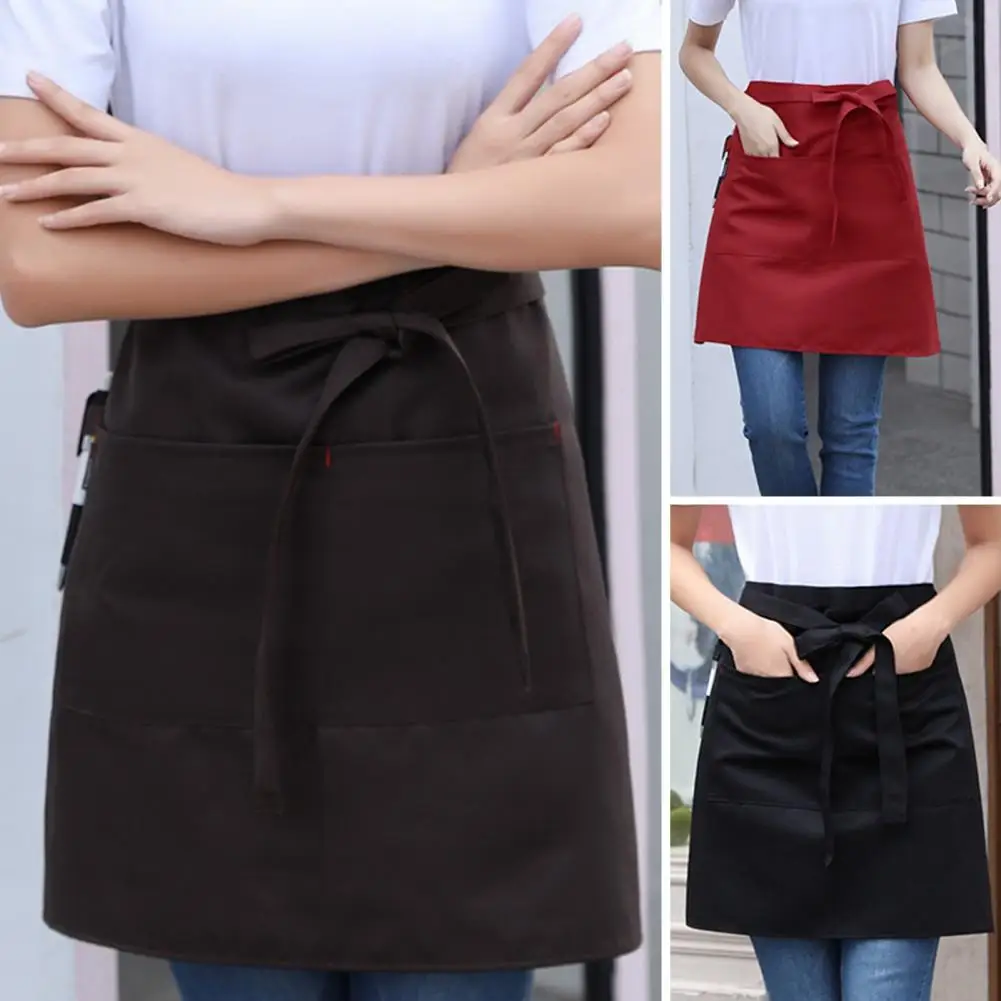 

Water-resistant Half Apron Waterproof Lace-up Half Apron for Waitress Chef with 2 Pockets Resistant Restaurant Cafe Apron Oil