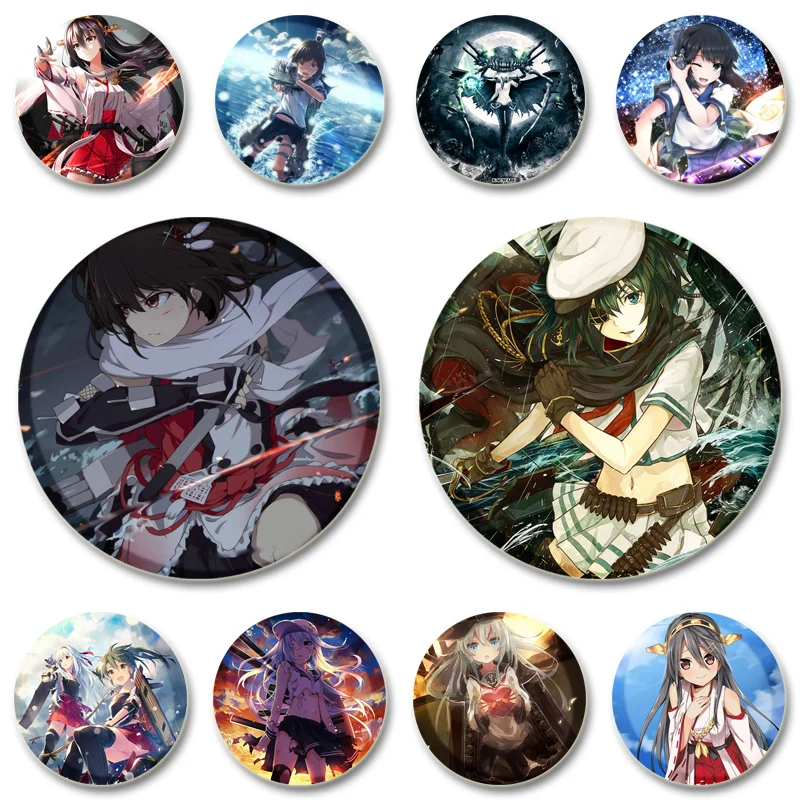 

44/58mm Fubuki Akagi Sendai Shoukaku Badge Cosplay Anime Brooches Cartoon Exquisit Enamel Pins for Gift Hat Jewelry Accessories