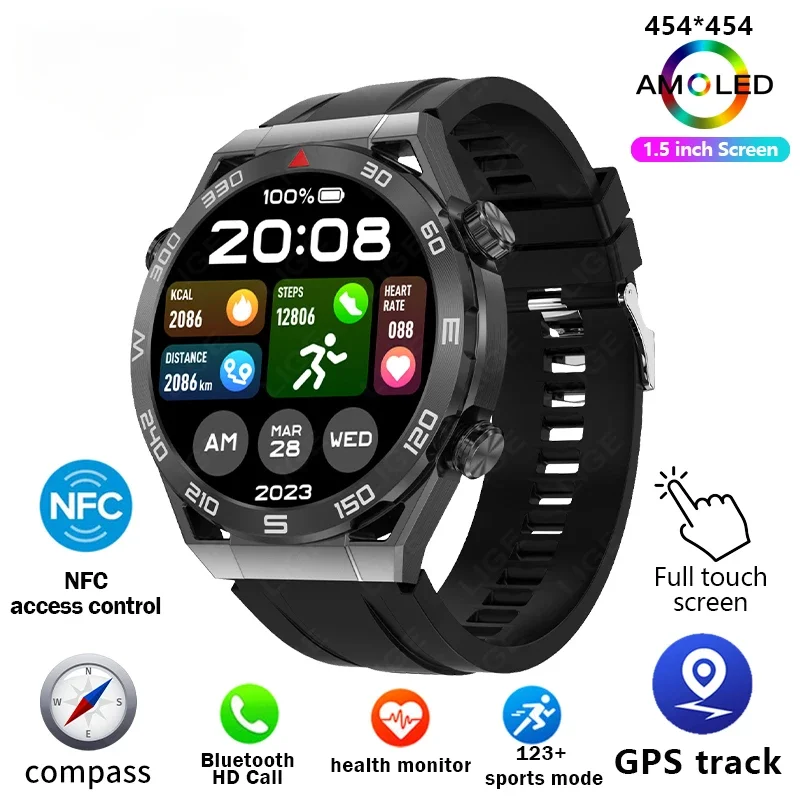 

2024 New GPS Smart Watch Men For NFC Compass AMOLED Screen Heart Rate Bluetooth Call Bracelet Waterproof ECG SmartWatch