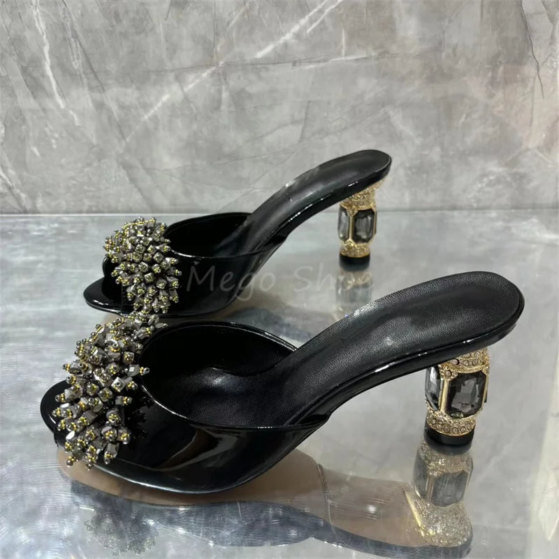 

Женские туфли на высоком каблуке, модная брендовая дизайнерская обувь с острым носком, полуботинки с кристаллами, черного цвета, размеры 43