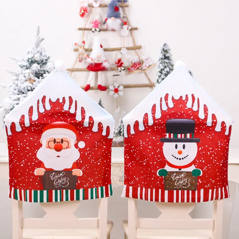 

Рождественское украшение, обеденный Чехол для стула, чехол с рукавом стола, шапка Санта-Клауса, банкетный чехол на заднюю крышку стула на новый год, Рождество, Санта-Клаус