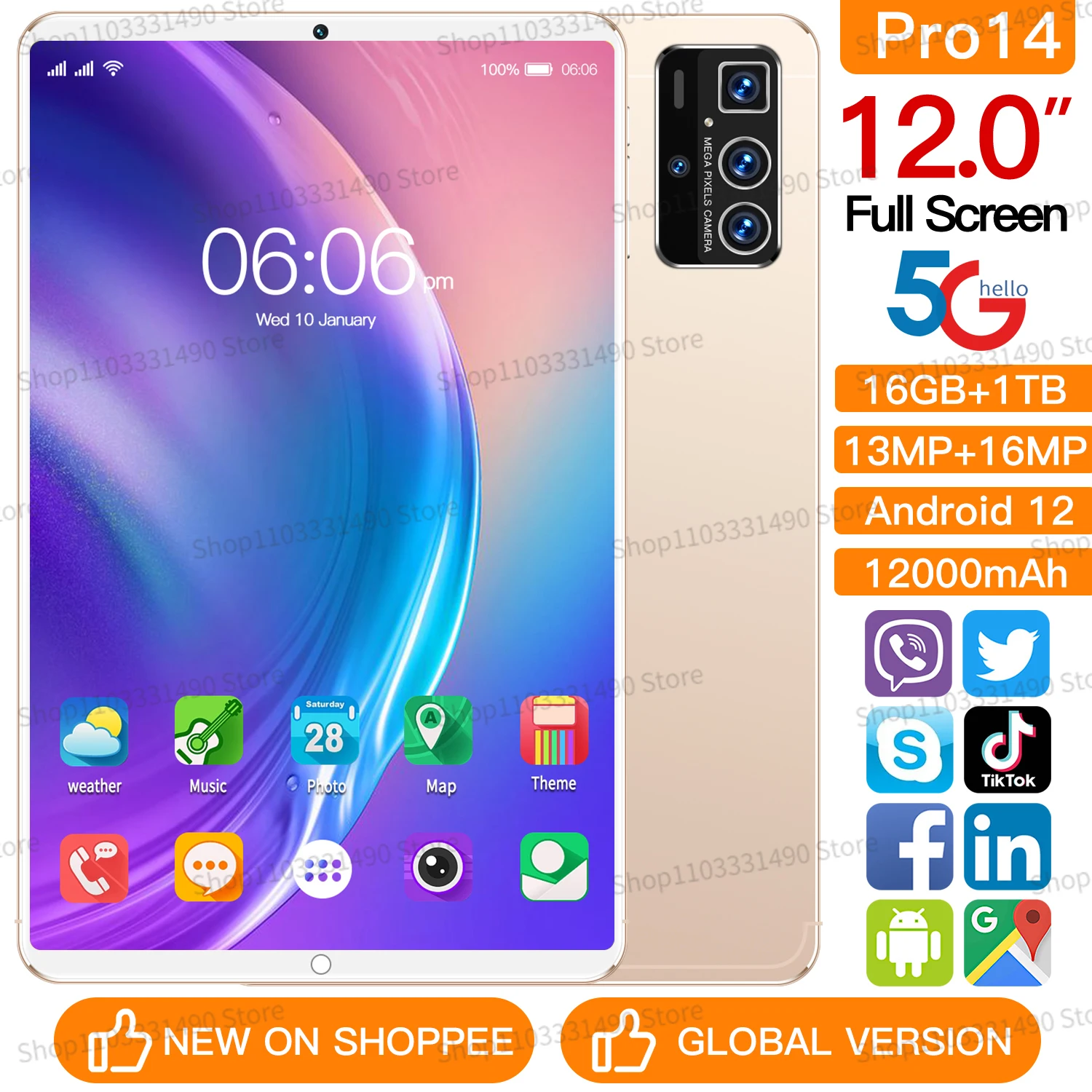 Pad Pro14 5G+ Tablet 11.6inch Android11 Tablet Global Version 16GB RAM 1TB ROM 8800mAh MTK6797 Dual SIM WIFI 16.0MP+32.0MP HDpad
Pad Pro14 5G+ Tablet 11.6inch Android11 Tablet Global Version 16GB RAM 1TB ROM 8800mAh MTK6797 Dual SIM WIFI 16.0MP+32.0MP HDpad